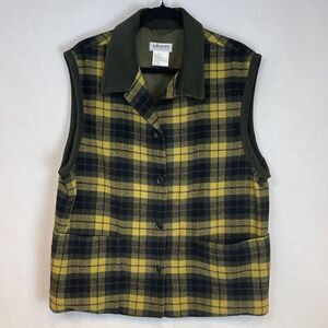OLSEN Collection Women's Vest Size 10 Yellow Green Plaid Sleeveless Wool Blend